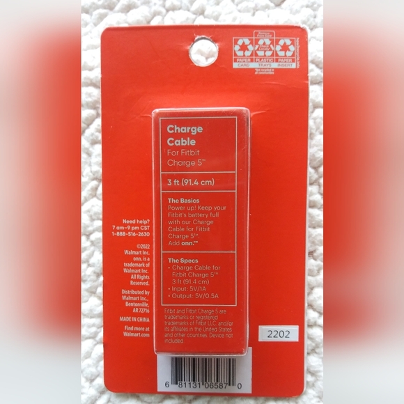 Add Onn. 3' CHARGE CABLE for Fitbit Charge 3 ft (91.4 cm) - Picture 3 of 3